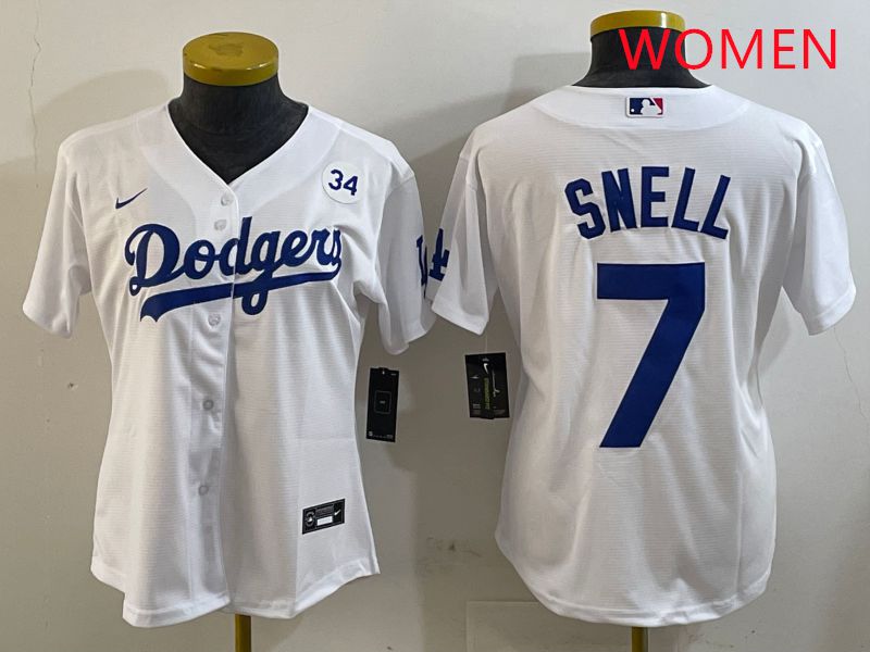 Women Los Angeles Dodgers 7 Snell White Game 2025 Nike MLB Jersey style 4